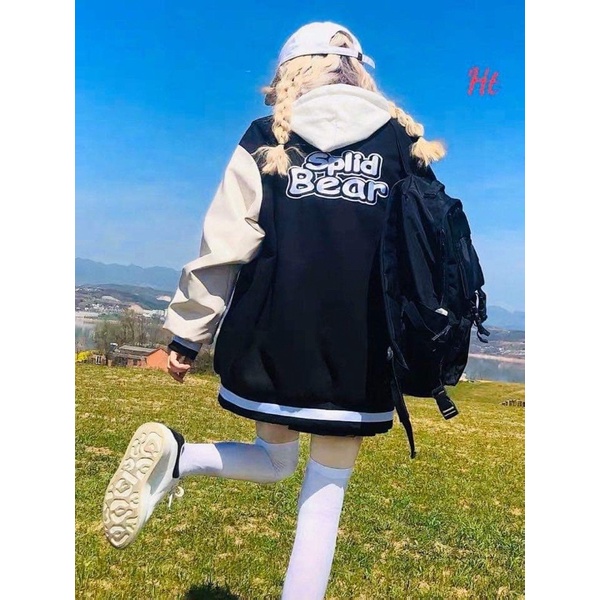 Áo bomber phối tay gấu Splid nỉ ngoại H26