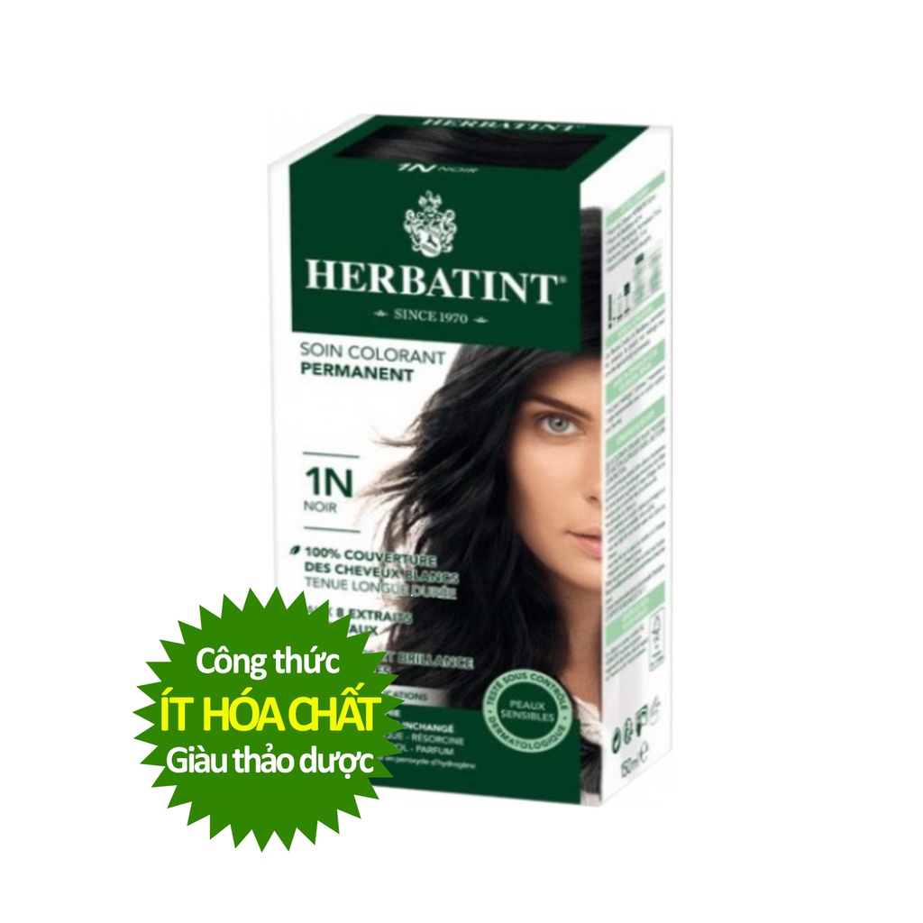 [Màu đen 1N] Gel nhuộm, dưỡng tóc với 8 thảo dược Herbatint chính hãng Ý