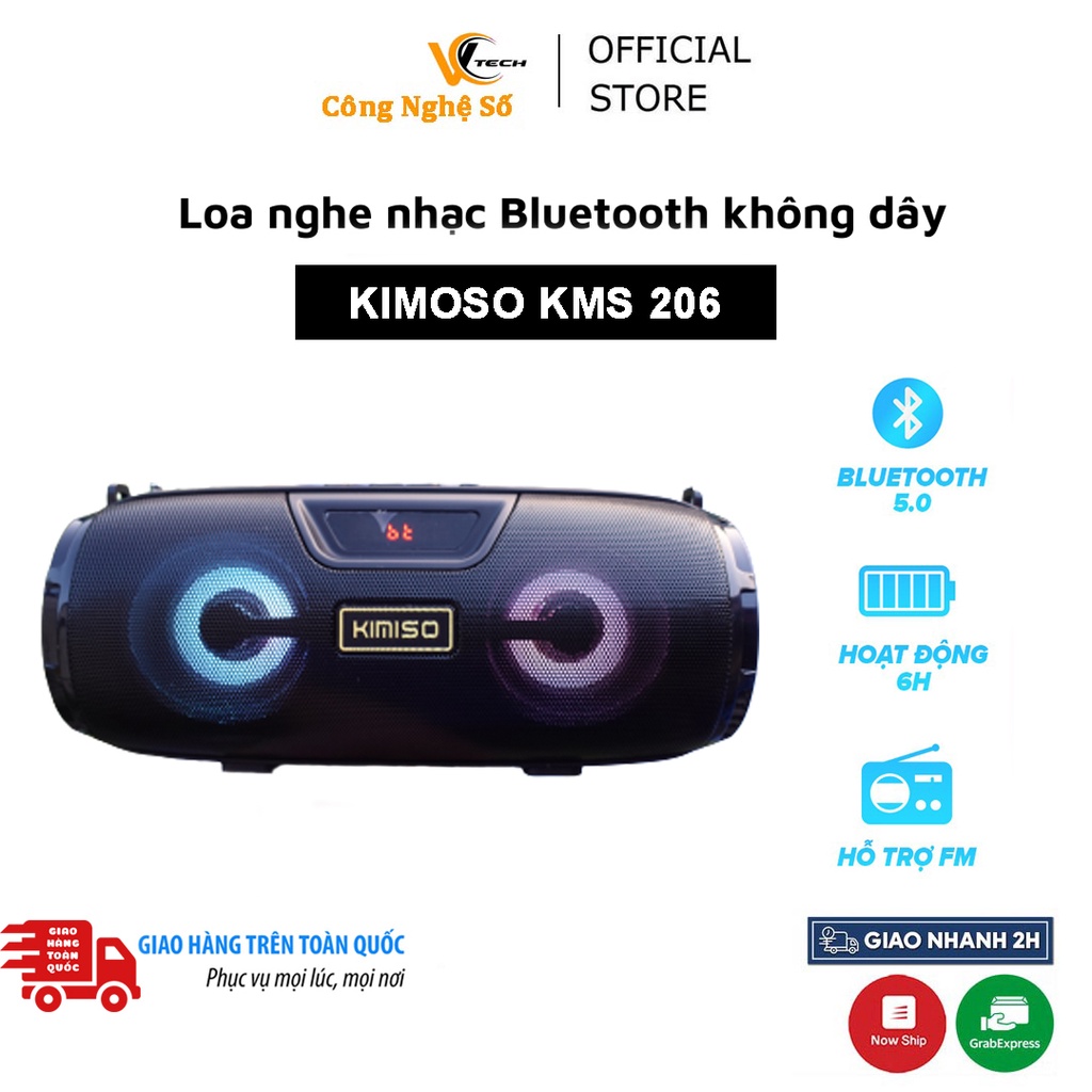 Loa Bluetooth Mini xách tay Kimoso KMS-206 | Loa nghe nhạc nhỏ gọn, Kết nối FM, USB, Thẻ nhớ | Bảo hành 6 tháng