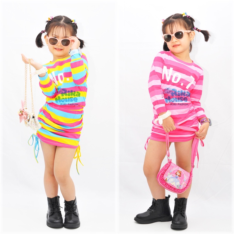 Đồ đôi mẹ và bé gái  set váy ôm sọc sắc màu cho mẹ và bé từ 8 đến 65kg