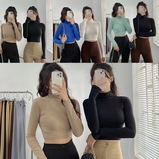 Áo thun croptop cổ lọ dài tay nhiều màu - Phông trơn dáng ôm body kiểu học sinh, phong cách hàn quốc đẹp ulzzang