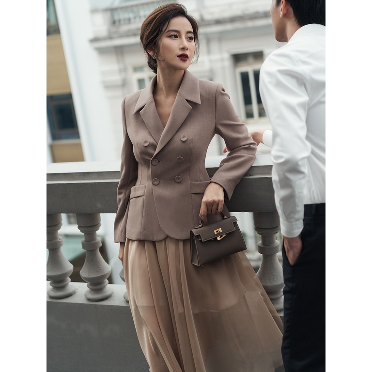 D.CHIC 160266 Áo vest cổ 2 ve túi bổ nếp liền