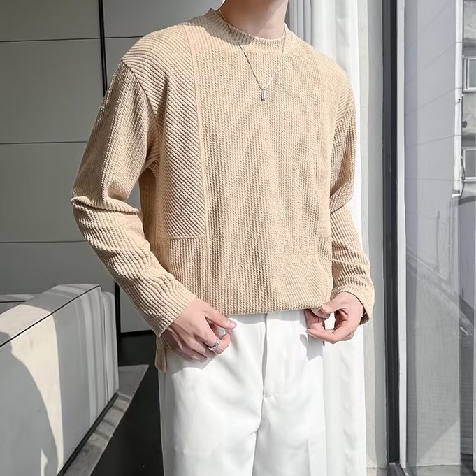 Áo thun tay dài cổ tròn họa tiết kẻ sọc thời trang nhật hàn mới 2023 dành cho bạn nam simple xu hướng áo sweater nỉ nam khí chất trẻ trung  fashion cardigan nam form rộng