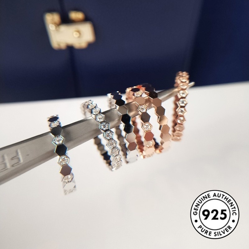 Nhẫn Mạ Vàng Hồng / Bạc 925 Hình Tổ Ong Đính Đá Thời Trang