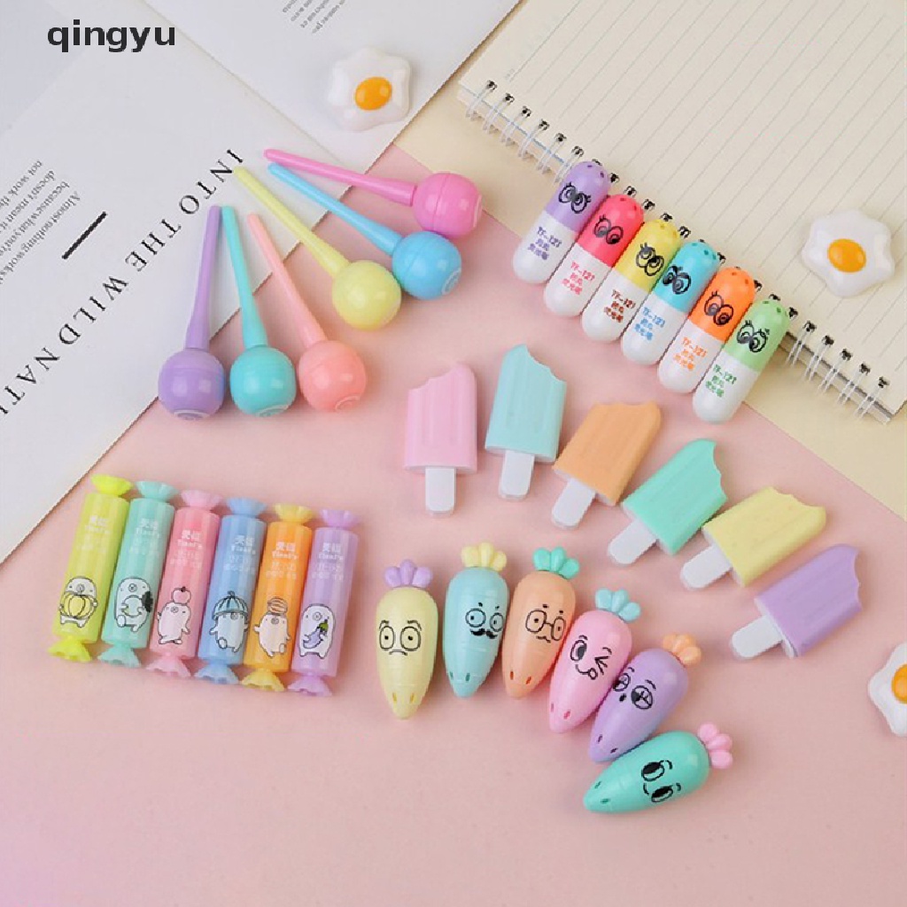 Set 6 Bút Đánh Dấu Họa Tiết Mèo Hoạt Hình Dễ Thương Dành Cho Học Sinh / Văn Phòng