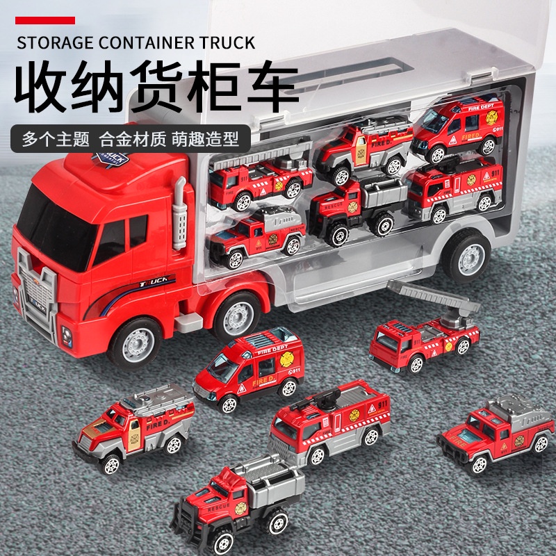 Bộ 3 Mô Hình Xe Chở Hàng/ Xe Cứu Hỏa Bằng Hợp Kim Vui Nhộn Cho Bé