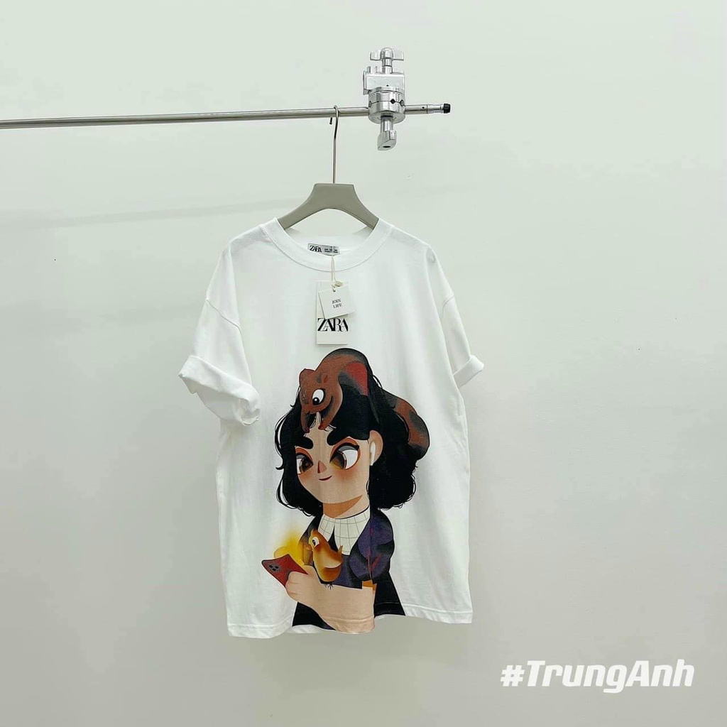 Áo thun nữ from rông giấu quần hình cô gái tóc ngắn aut tuồn chất cotton 4 chiều mềm mát