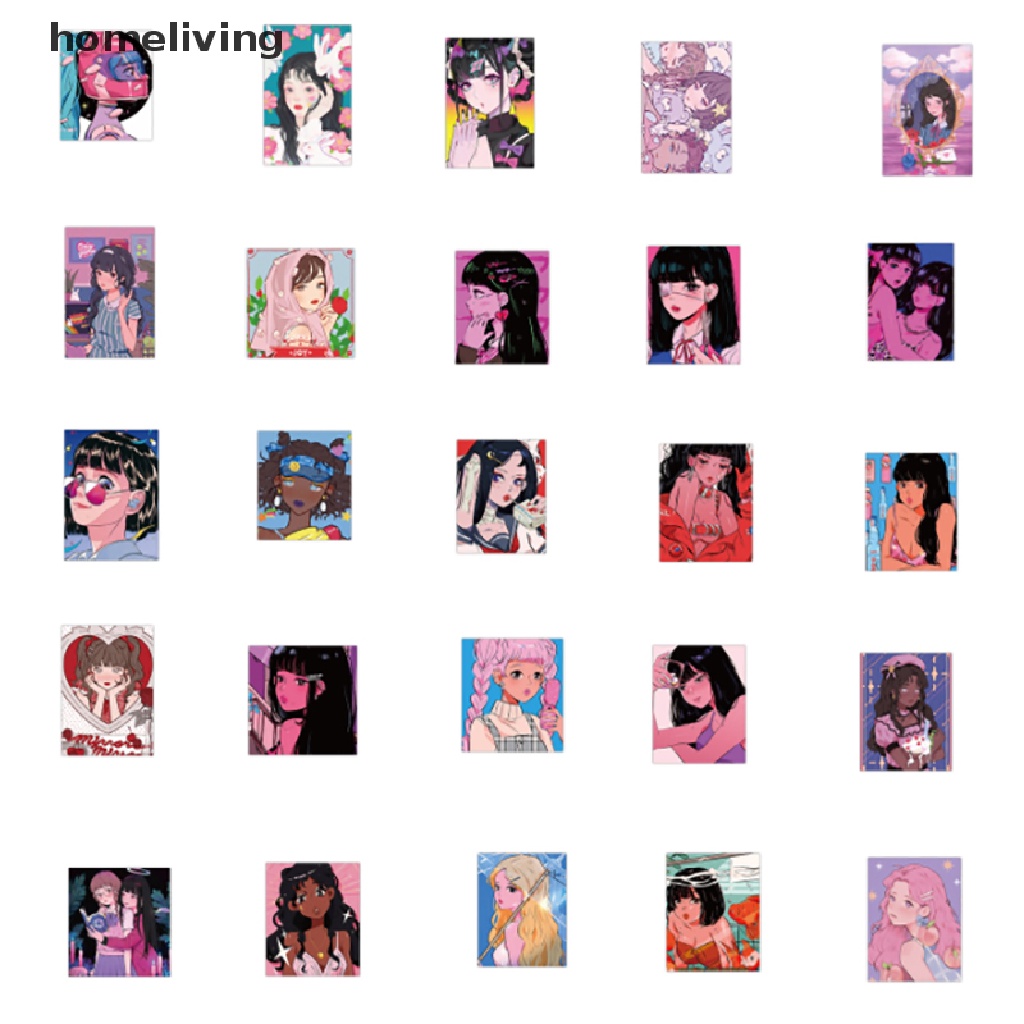 Bộ 50 Miếng Dán Chống Thấm Nước Họa Tiết Hoạt Hình Cô Gái Độc Đáo Trang Trí Sổ Tay /