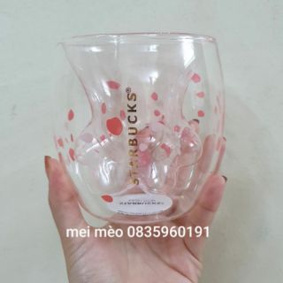 (XẢ KHO) Cốc ly chân mèo Starbucks thủy tinh 2 lớp siêu hot (tặng kèm lót ly và bút chân mèo)