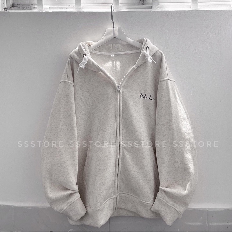 ◎Áo Khoác zip nỉ Lilcher màu xám trắng unisex ảnh thật SSSTore ( nam nữ mặc đều được)