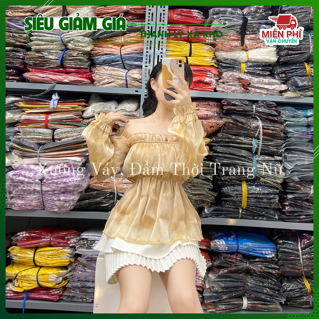 ✅ Cam Kết Ảnh Thật 100%✅ 🎯🎯  Áo Tơ Nhũ trễ vai tay bồng dài siêu sang chảnh, Áo croptop trễ vai Hot 2021 🌸