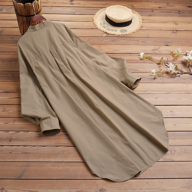 Áo kiểu ZANZEA tay phồng dài cài nút phong cách Hàn Quốc dễ phối đồ thời trang cho nữ