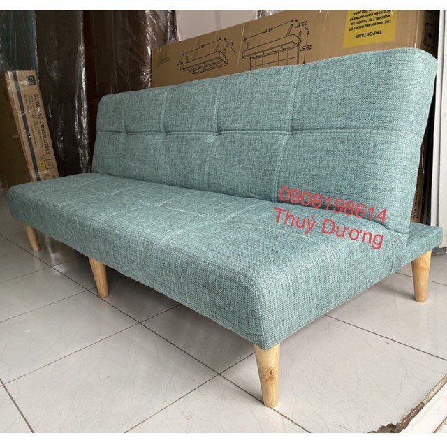 Sofa giường - Sofa Bed bọc vải màu xanh Mint chân gỗ - Ghế 1.8m