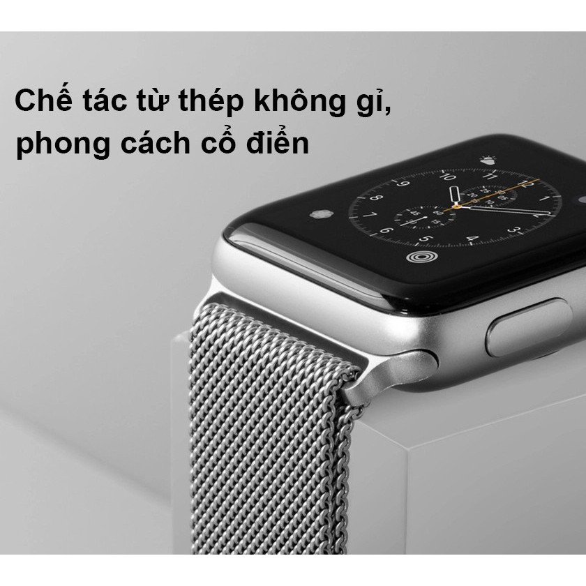 Dây đồng hồ thép KHÔNG GỈ dành cho Apple watch khóa nam châm size 38mm 40mm 42mm 44mm Series 7/SE/6/5/4/3/2/1