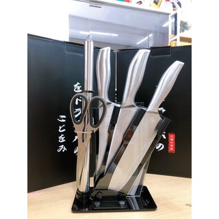 Bộ Dao Kéo Nhật Bản 6 Món Inox 304 Nguyên Khối Cao Cấp Kèm Khay Đựng Hàng Nội Địa Chính Hãng