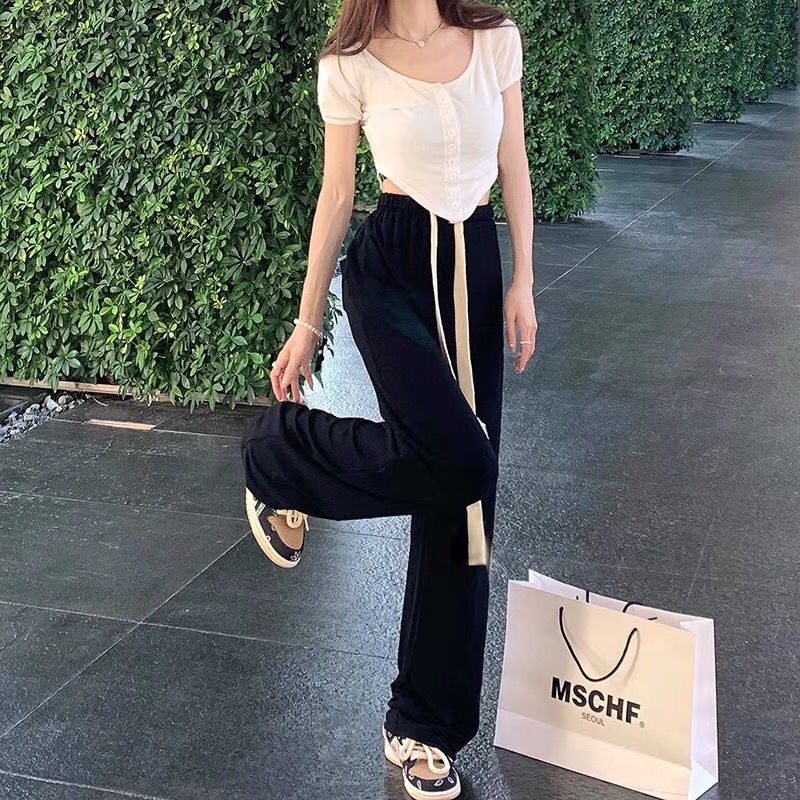 COZOK Quần ống rộng lưng cao thời trang