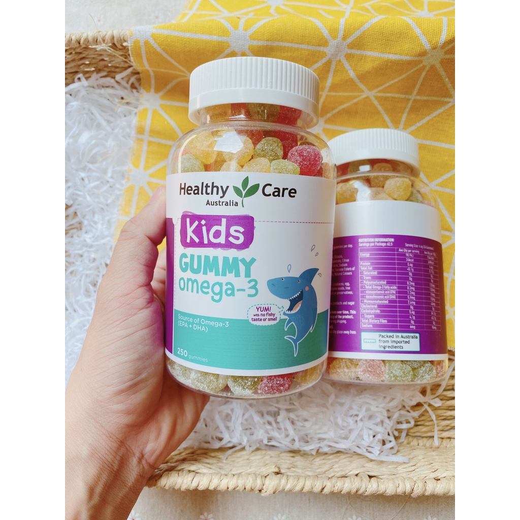 (Mẫu mới) - KẸO DẺO GUMMY BỔ SUNG OMEGA 3 Healthy Care 250 viên - Úc