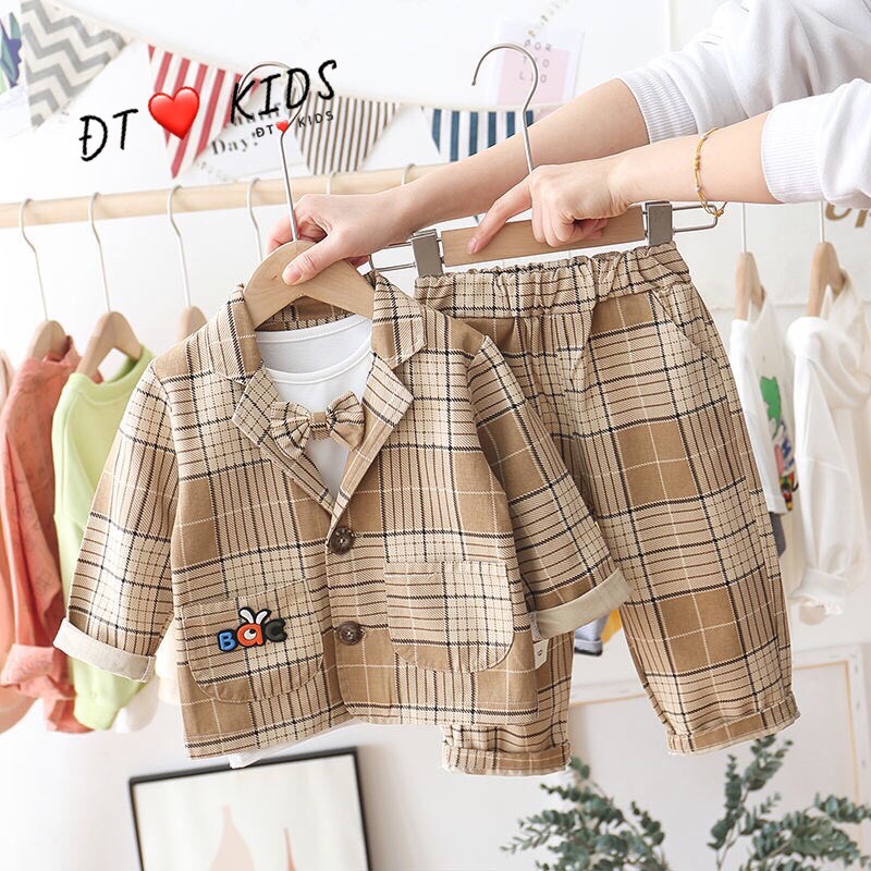Set Bộ Vest Dạ Cho Bé Trai - Set Bộ Suit Bé Trai Áo Cotton - Quần Áo Bé Trai Thu Đông - N&D Kids