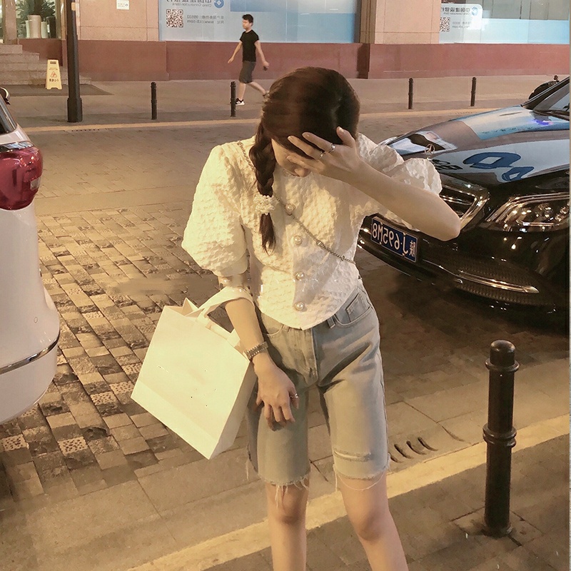 Áo Sơ Mi Nữ Ngắn Tay Dễ Thương Phong Cách Retro Mùa Hè