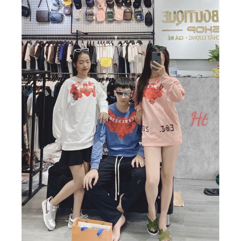 Áo thun dài tay và áo nỉ bông dài tay cổ tròn hoa Hồng đỏ mikenco