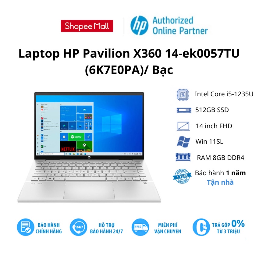 Laptop HP Pavilion X360 14-ek0057TU (6K7E0PA)/Intel Core i5-1235U/ RAM 8GB/ 512GB SSD