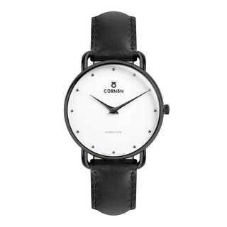 Đồng Hồ Nữ Curnon Dây Da Đen Hamilton Helen - Hàng Chính Hãng