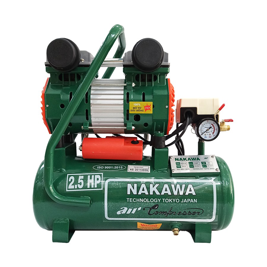 Máy nén khí gia tốc NAKAWA NK25-20, Máy chạy không dầu, Công suất 2.5HP, Bình 20L, Lên hơi siêu nhanh