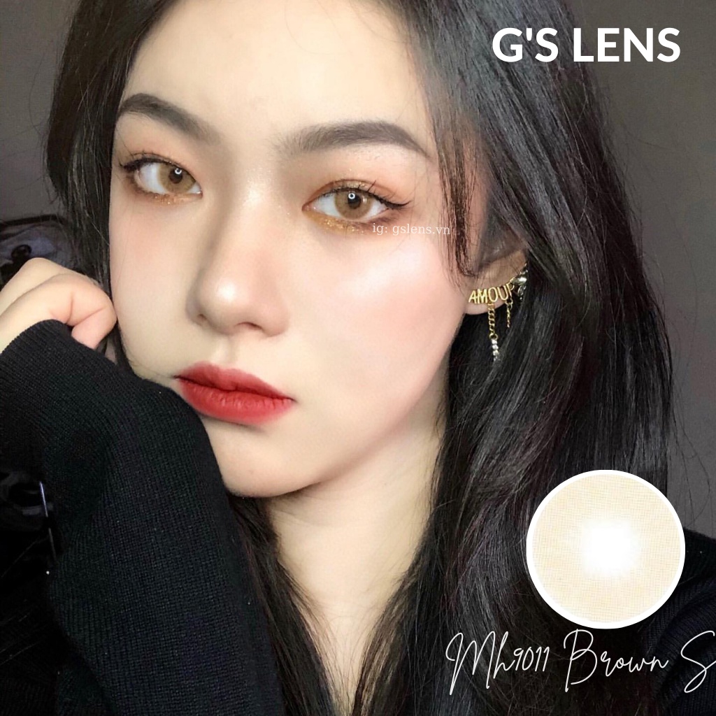 Lens Mắt Kính Áp Tròng Nâu Cam Best Seller Size S 14.2mm Có 0 Đến 6 Độ Cận Mh9011 Brown