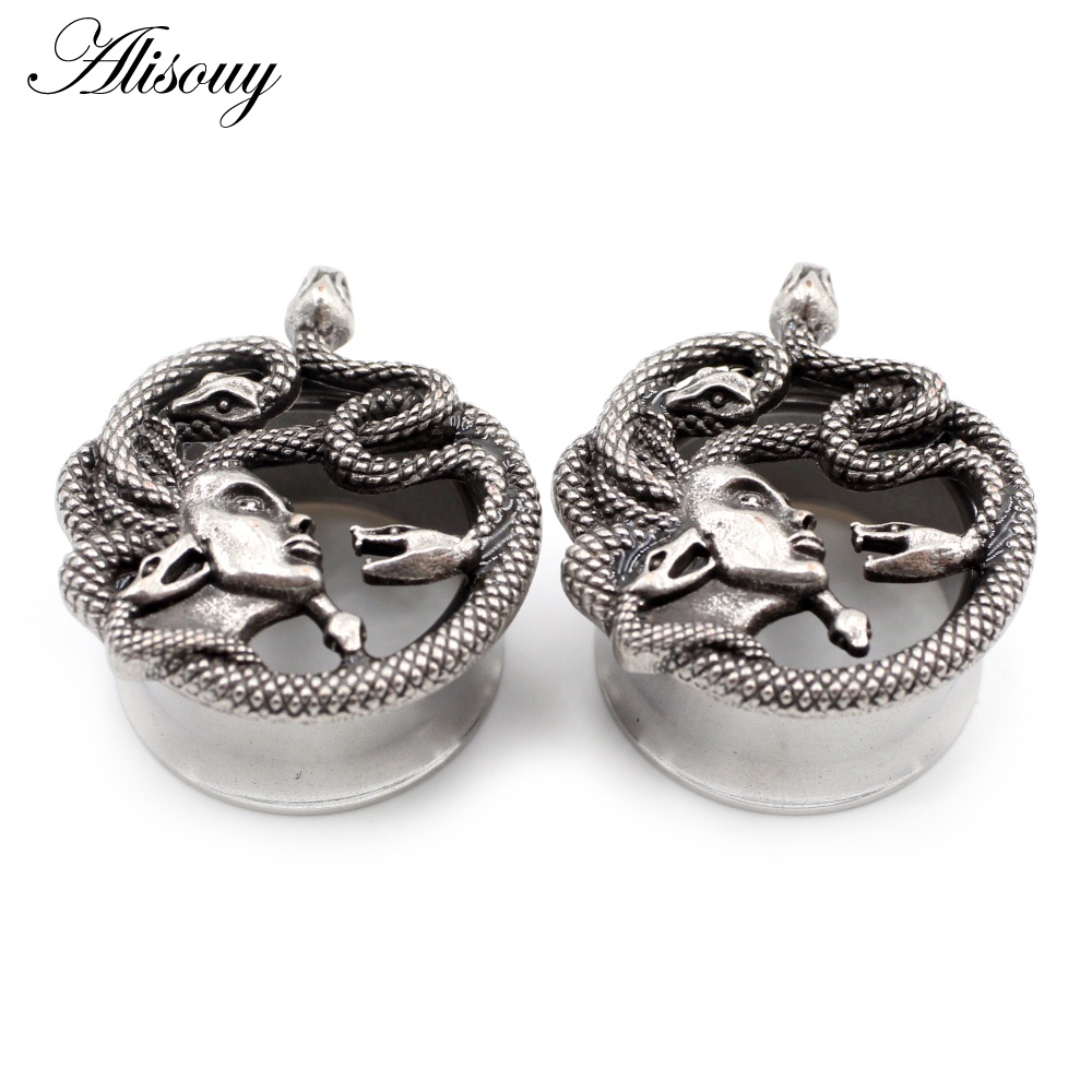 Alisouy Set 2 Khuyên Nong Tai Hình Đầu Rắn Bằng Thép Không Gỉ 6-25mm