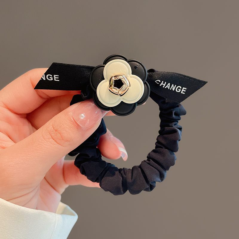 Dây Cột Tóc Cao Su Đính Pha Lê Họa Tiết Hoa Chanel Đơn Giản Dành Cho Nữ