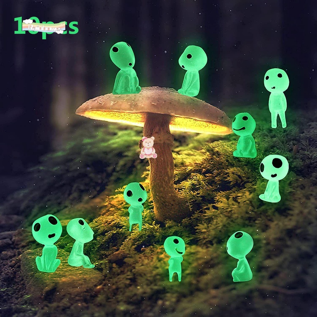 Bộ 10 mô hình ma bằng nhựa màu xanh lá dạ quang dùng để trang trí tiểu cảnh mới