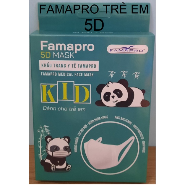 Khẩu trang y tế cho Trẻ Em 5D -3 Lớp Kháng Khuẩn Famapro (Nam Anh) - Hộp 10 cái