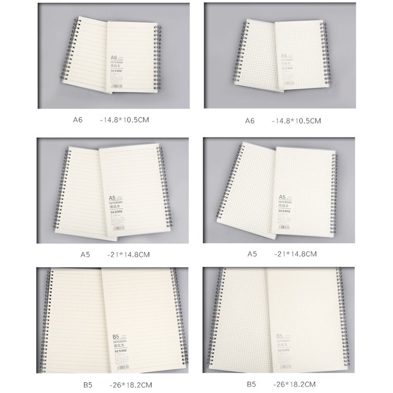 Sổ Lò xo xoắn A5/A6/B5 Bìa Còng Nhựa Trong Suốt Bullet Journal Chất Giấy Cực Đẹp