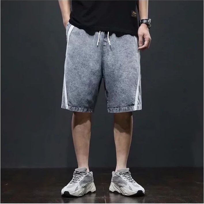 Quần short jean ống rộng nam nữ unisex màu xanh sọc chéo 2536 Pon.mens