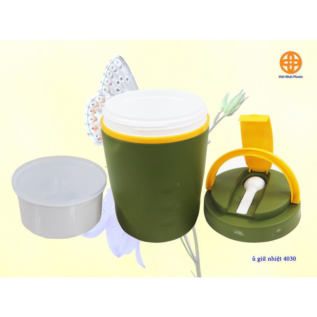 Hộp đựng thức ăn ủ nhiệt cao cấp-Hộp đựng thức ăn 2 ngăn ruột Inox Việt Nhật Plastic