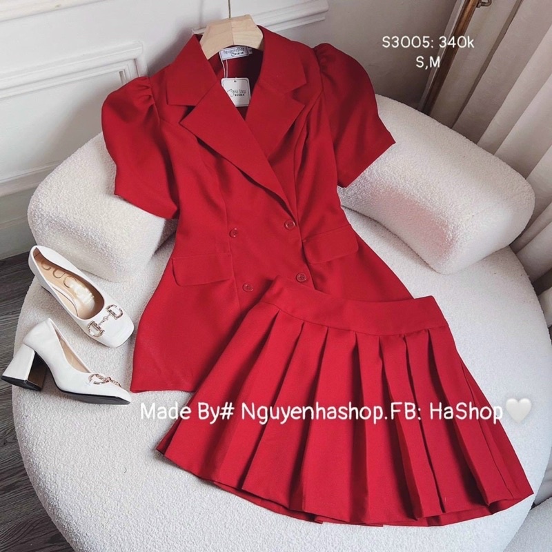 Sét Bộ  Vest Nữ Chân Váy Xếp Ly Bigsize 55kg Đến 100kg