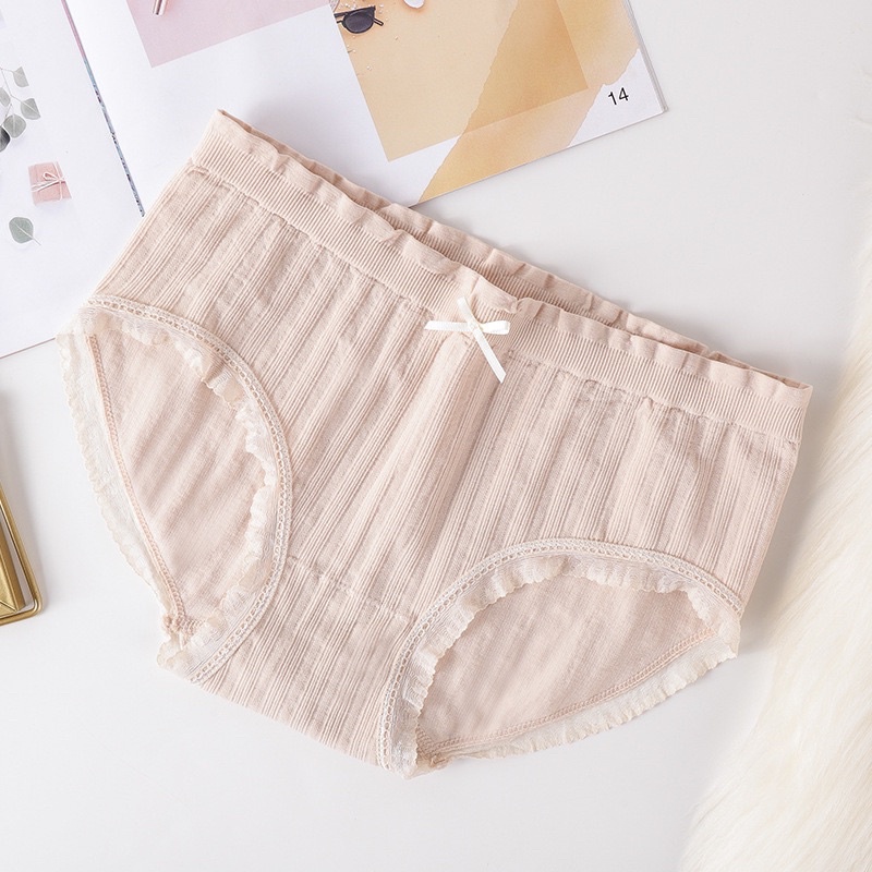 Set 5 quần chip thông hơi, kháng khuẩn lưng vừa viền ren, quần lót thông thơi