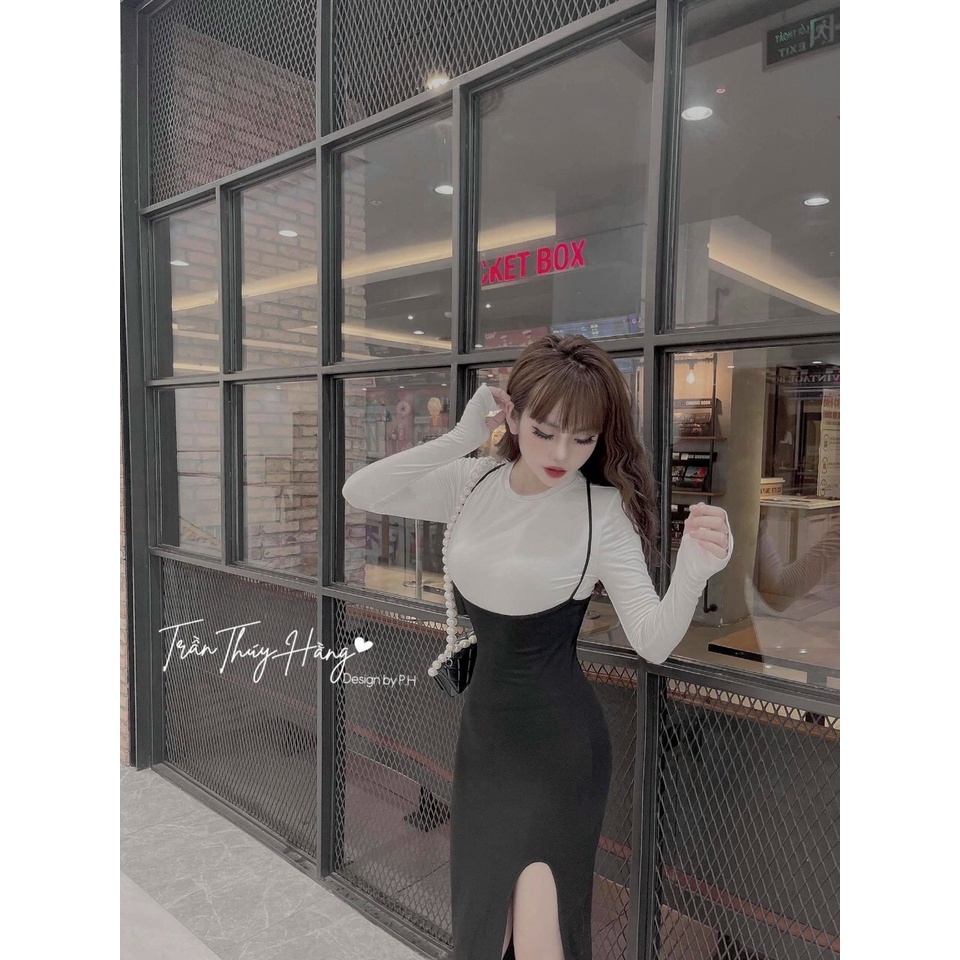 Đầm body dáng dài xẻ tà tay dài duyên dáng | BigBuy360 - bigbuy360.vn