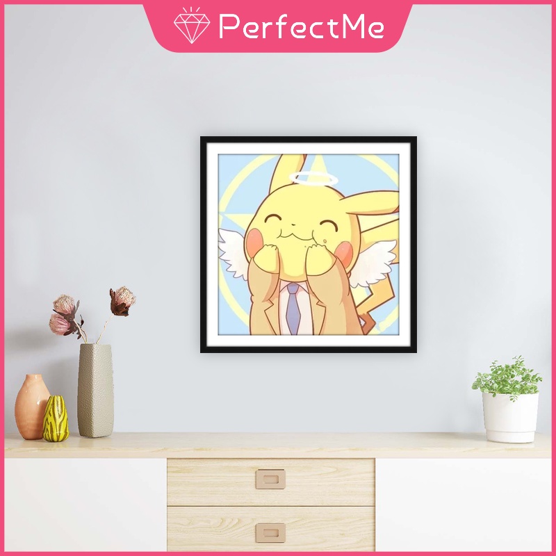 Bộ Tranh Đính Đá 5D Tự Làm Hình Pikachu Hoạt Hình 30x30cm Trang Trí Nhà Cửa