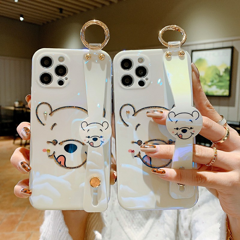 Ốp điện thoại hình winnie the pooh có dây đeo cho iphone 11 12 pro se2 8plus xmax xr ix