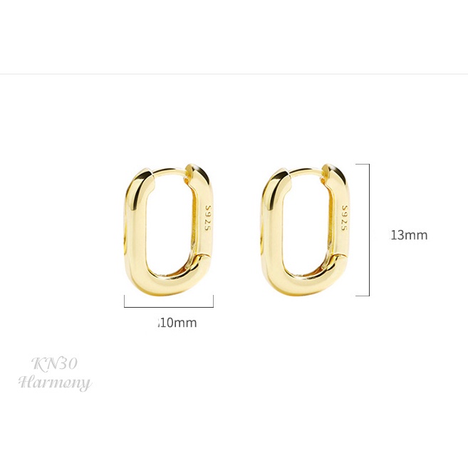 Bông tai nữ khuyên bạc mạ vàng Ellipse chốt bấm đơn giản, cá tính, unisex | HARMONY ACCESSORIES KN30