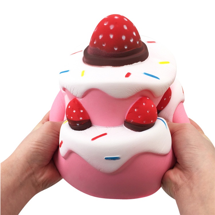 [30CM-ĐẠI KHỔNG LỒ] Squishy Bánh Kem  Dâu 3 Tầng Nhiều Màu Đẹp Đại Khổng Lồ Chính Hãng