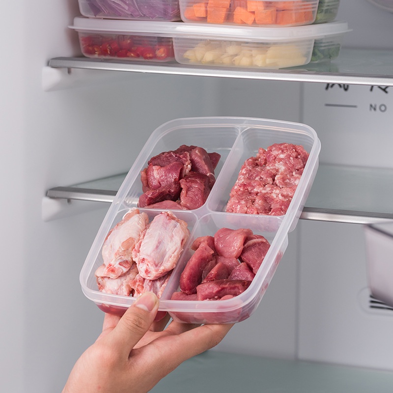 Hộp đựng thực phẩm ngăn đông tủ lạnh chia 4 ngăn có nắp đậy màu trắng tiện lợi Famaha