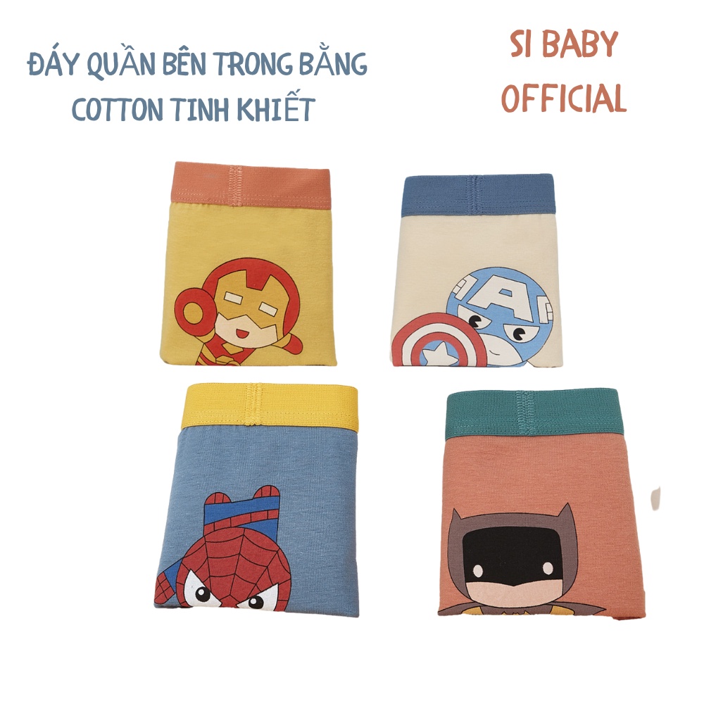 Set 4 quần chip đùi Si BABY mẫu người nhện và khủng long cho bé trai,vải cotton thoáng mát cho bé 10-40kg
