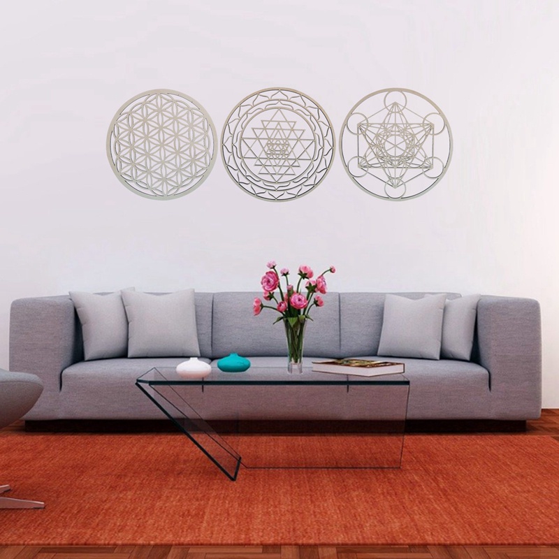 Set 3 Tranh Gỗ Treo Tường Họa Tiết Hình Học Độc Đáo Trang Trí Nội Thất