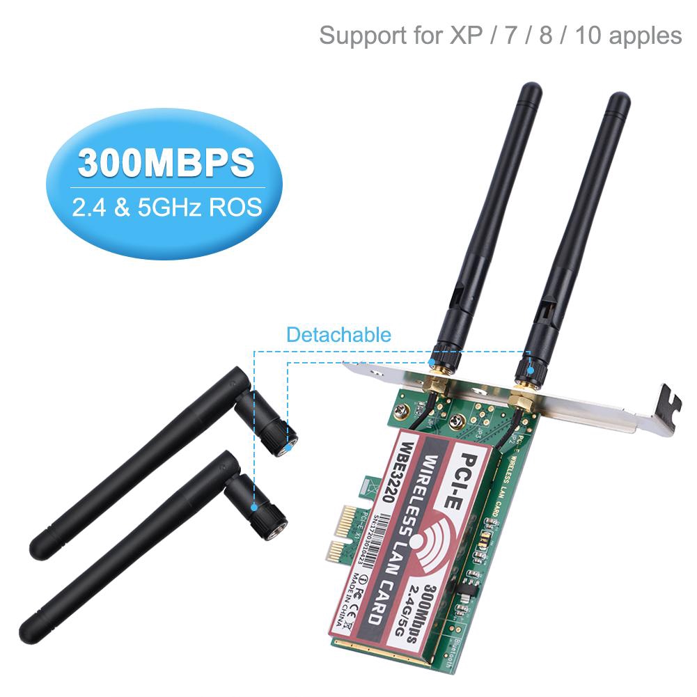 Adapter Wifi 2.4G / 5G 300Mbps PCI-E 2 băng tần kép cho Laptop Mac