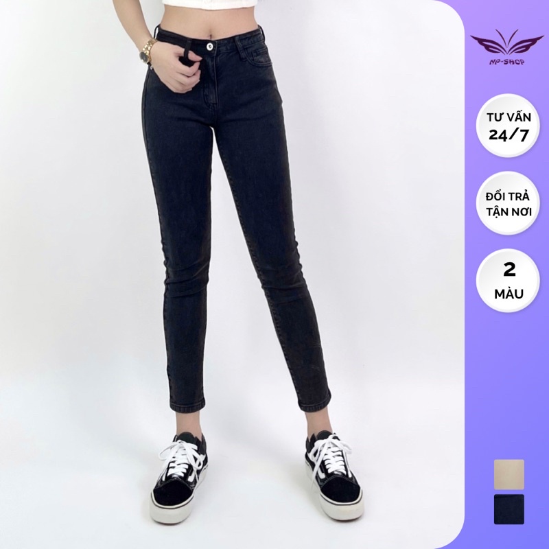 Quần skinny jeans nữ NPSHOP 9 tấc lưng cao, quần bò nữ dáng lửng cạp cao NPQUAN012