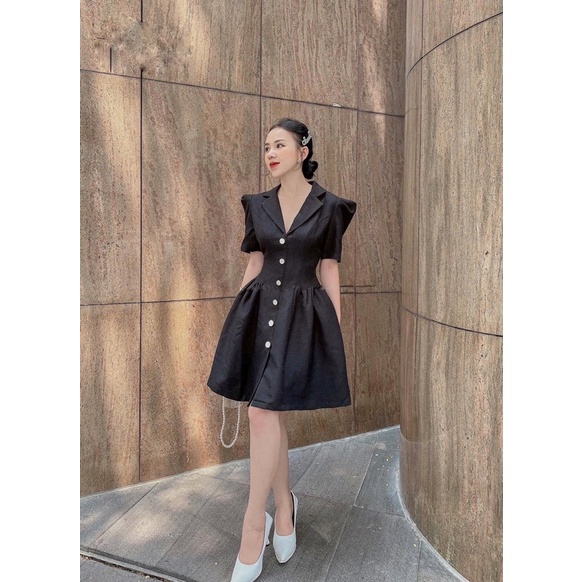 Đầm dự tiệc công sở cổ vest phối nút