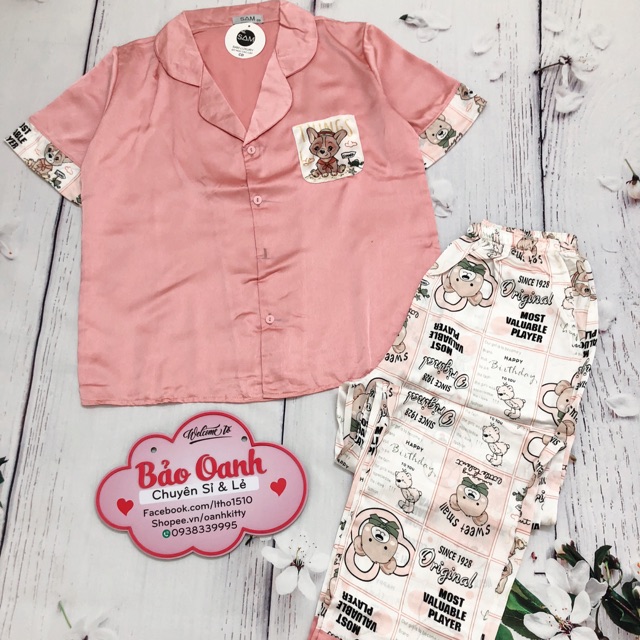 Bộ pizama satin lụa loại 1 ( hình thật shop chụp )
