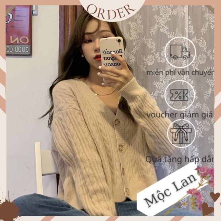 (MộcLan ORDER) Áo cardigan len nữ dày dài tay dài màu trắng, hồng , be chất đẹp hàng quảng châu thời trang thu đông | BigBuy360 - bigbuy360.vn